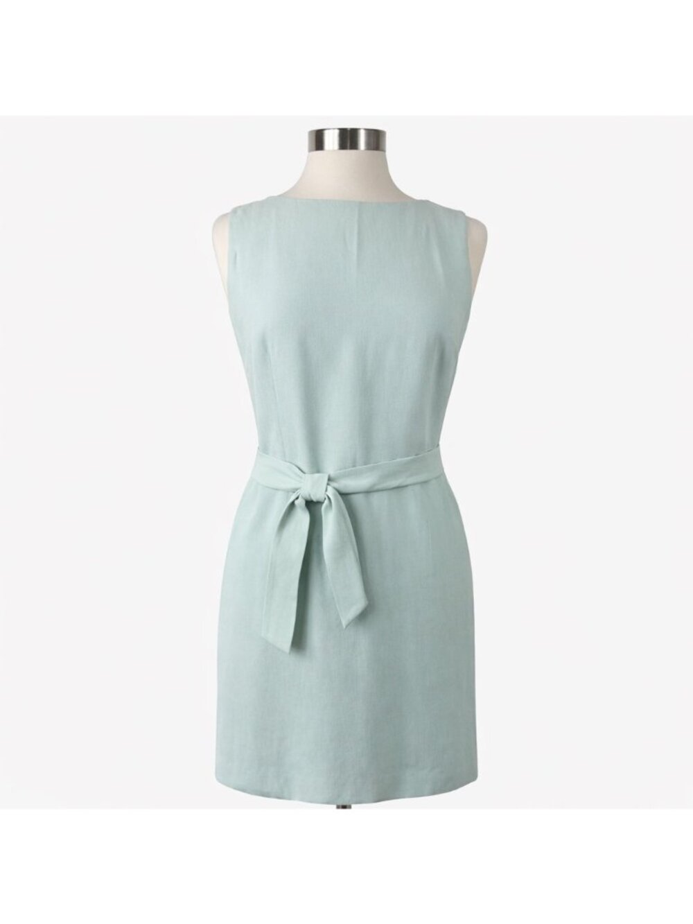 Ann Taylor Silk Blend Shift Dress Seafoam Blue Keyhole Back Belted Size 8 - Picture 3 of 15